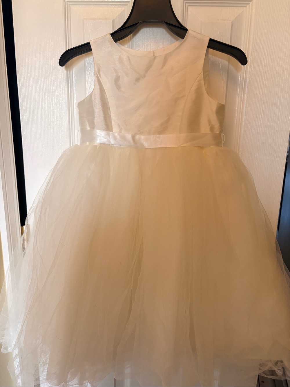 David's Bridal Ivory Satin & Tulle Flower Girl Dress - Picture 1 of 3